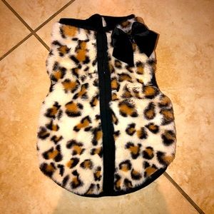 Dog’s Leopard Animal Print Bow Faux Fur Jacket